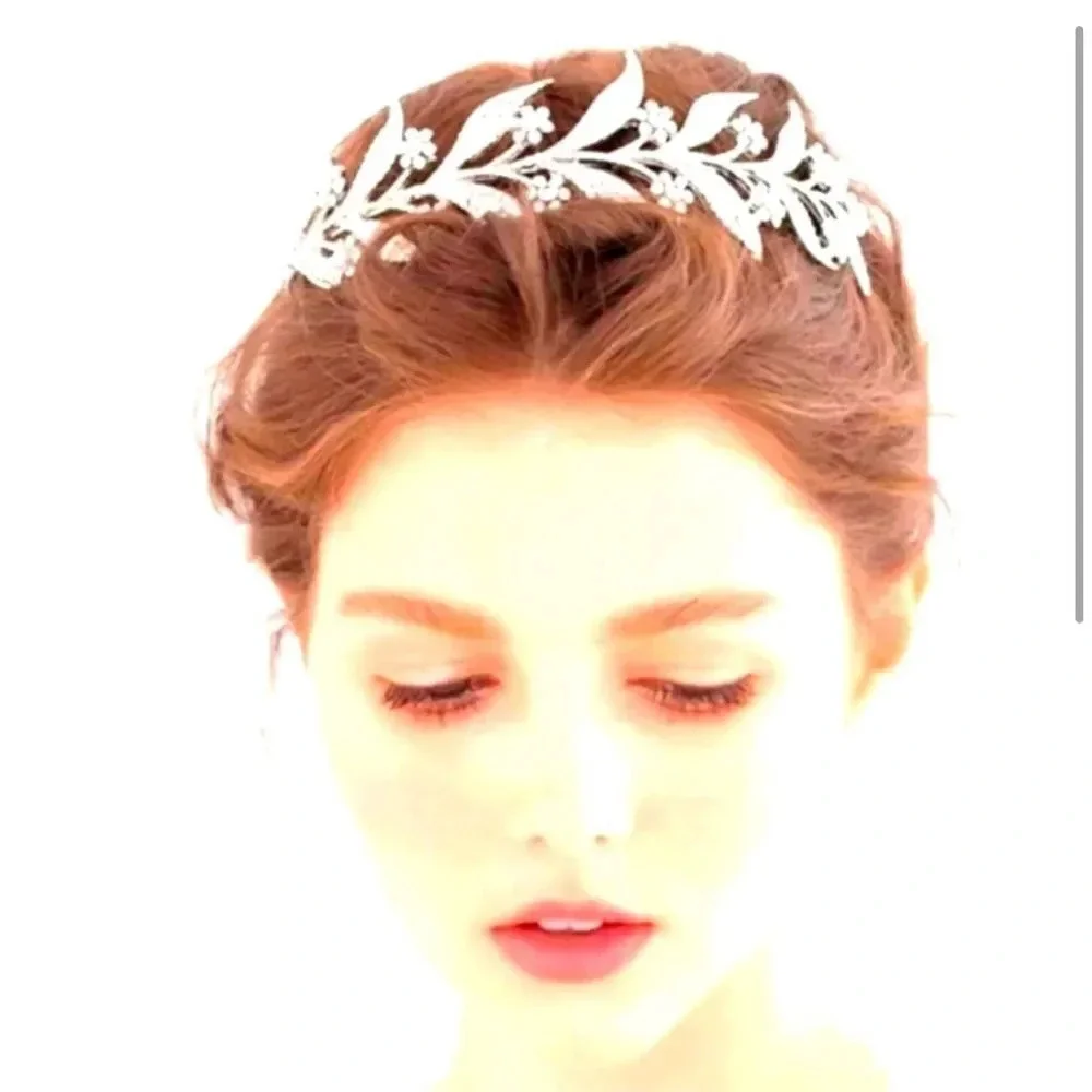 Floral Leaf Crystal Bride Wedding Fairy Rhinestone Tiara